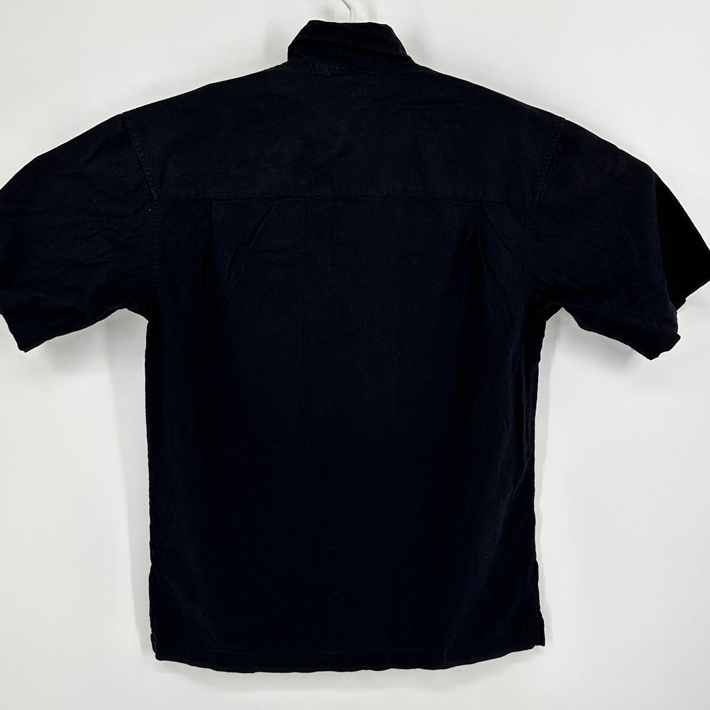 Monte Carlo Men's Short Sleeve Shirt S Black Embroidered Linen Blend Button Up - Picture 5 of 7